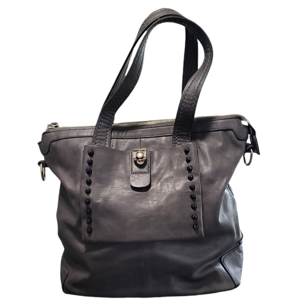 Paula Rossi Women's Hand Bag Purse Satchel Large Faux Leather Gray
